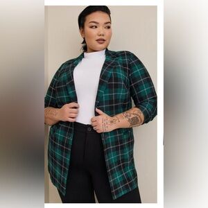 (0049) Torrid Green Plaid long blazer sz 1